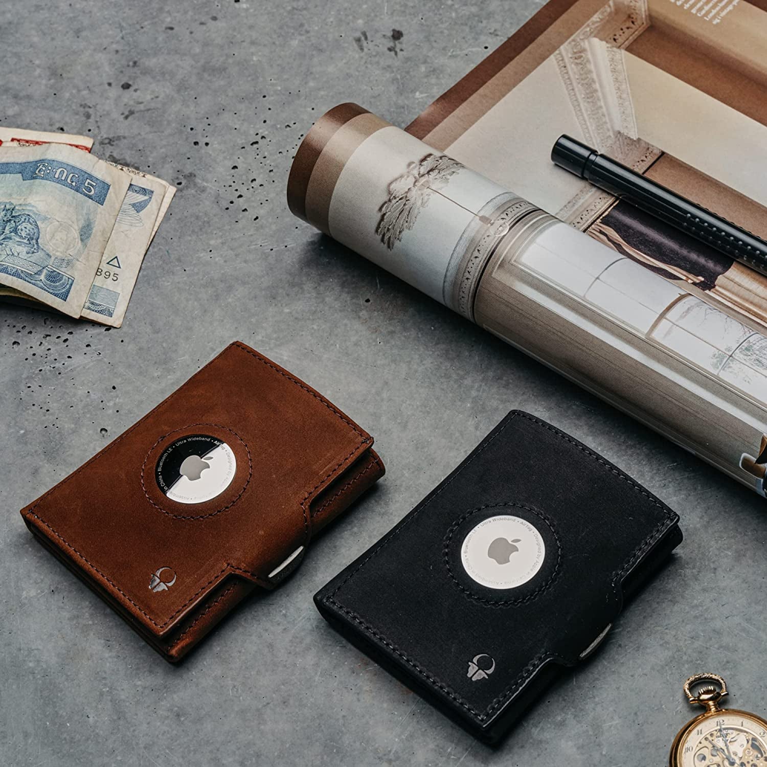Portafoglio Airtag Da Uomo Con Tasca per Apple Airtag | Portafoglio Smart Uomo Con Portamonete | Portacarte Di Credito Da Uomo in Vera Pelle | Portafoglio Slim| Colore Nero Vintage