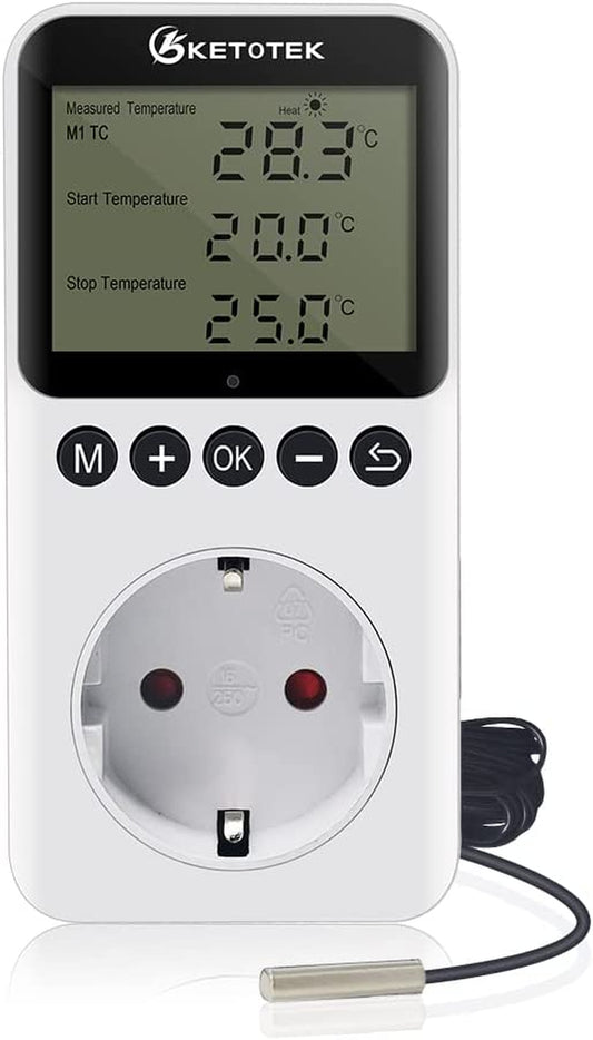 Digitale Presa Termostato Con Timer Giorno Notte, Spina Termostato Temporizzato Rettili Terrario Regolatore Di Temperatura Con Sonda 220V