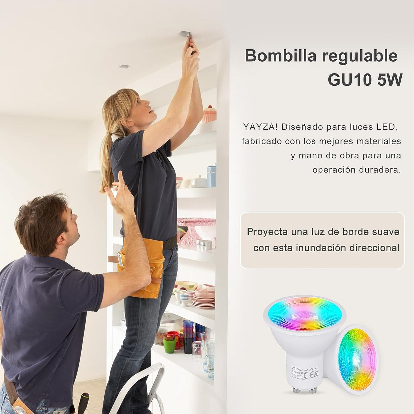 4 Confezione Lampadina GU10 LED Fredda, Dimmerabile 6W RGB 6000K Faretti, Lampadina Cambia Colore Con Telecomando，Equivalente a 50W,12 Colori 5 Modalità, per Camere Da Letto, Feste Faretto