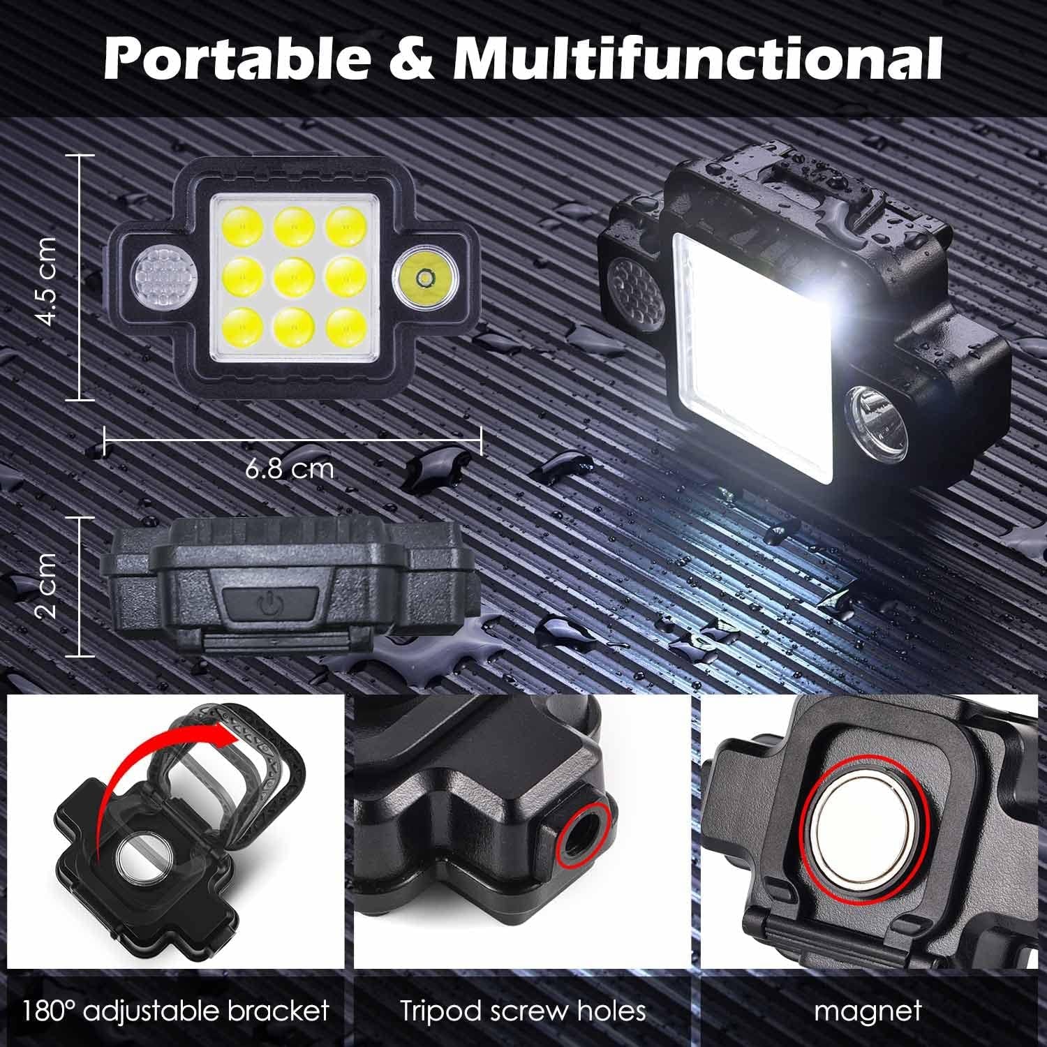 Mini Luce Da Lavoro Portatile 1000 Lumens Portachiavi Torcia Con 5 Modalità Di Illuminazione,Base Magnetica, per Campeggio/Riparazione/Emergenza (Nero-2100)