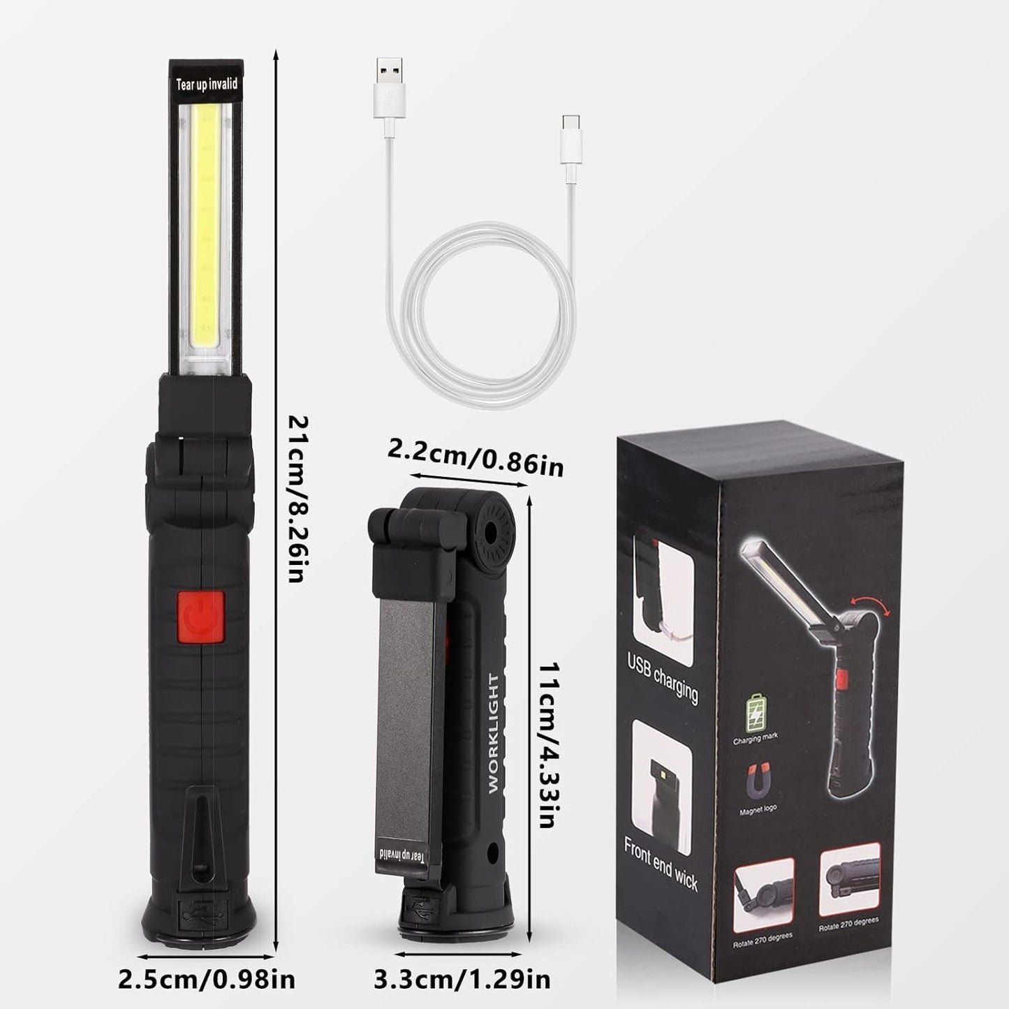USB Torcia Ricaricabile Luce Da Lavoro Torcia LED Portatile COB Gancio Magnetico Appeso per Campeggio Esterno Auto Officina Lampada