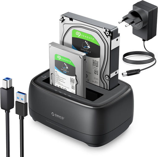 Hard Disk Docking Station USB3.0 per HDD/SSD SATA Da 2,5 E 3,5 Pollici, 2 Slot per SSD/HDD Docking, Supporto per Clonazione Offline E UASP,20TB(DD28U3-C)