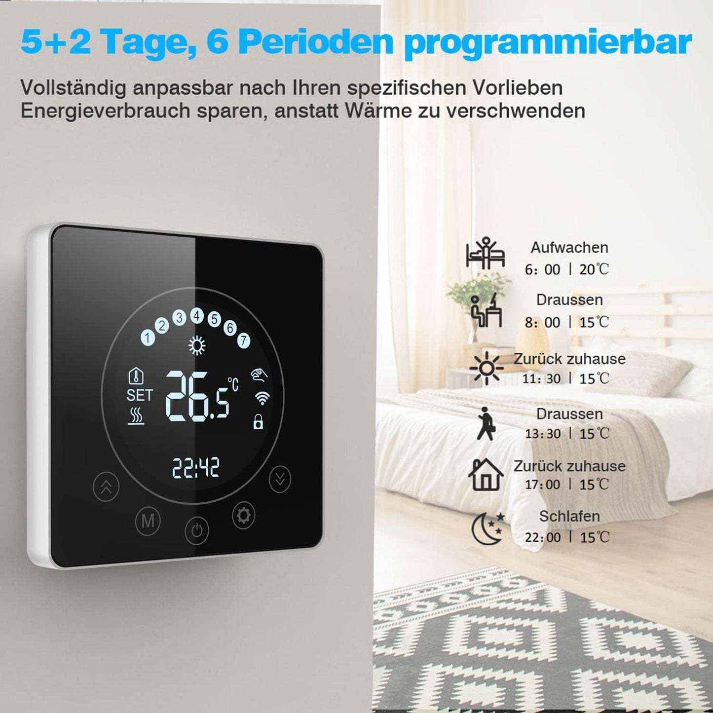 Termostato Intelligente Wifi, Display LCD, Touch Screen, Controllo Programmabile, Compatibile Con Alexa Google Home, Riscaldamento Elettrico a Pavimento per Casa, Scuola, Ufficio, Hotel