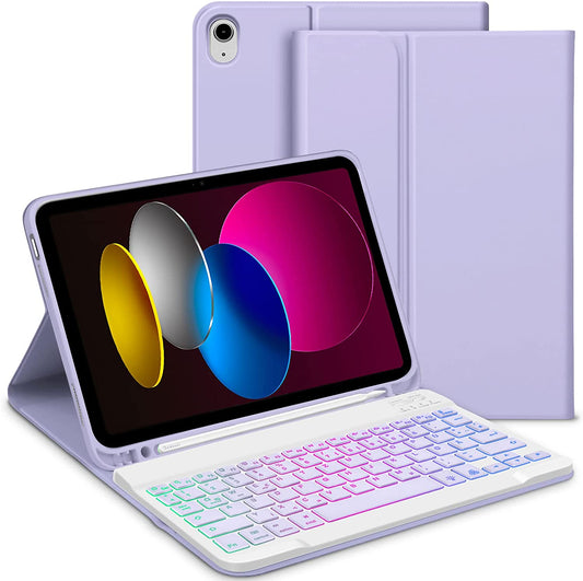Tastiera Retroilluminata Compatibile Con Ipad 10° Generazione 2022, Layout QWERTZ Magnetico, Tastiera Retroilluminata Rimovibile Con Custodia per Ipad 10° Gen 10,9 Pollici 2022, Viola