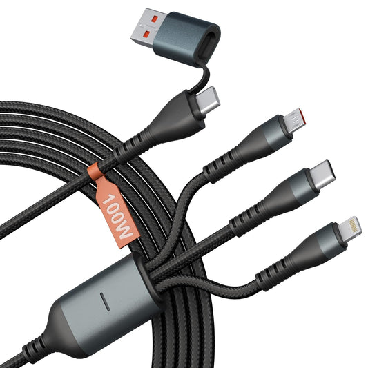100W USB C Multi Cavo Di Ricarica 3 M/10Ft, [Certificato Apple MFI] 5 in 1 USB A/USB C a Lightning+Tipo C+Micro USB Connettori, per Android/Iphone 15/Samsung/Huawei/Lg/Laptop/I-Pad