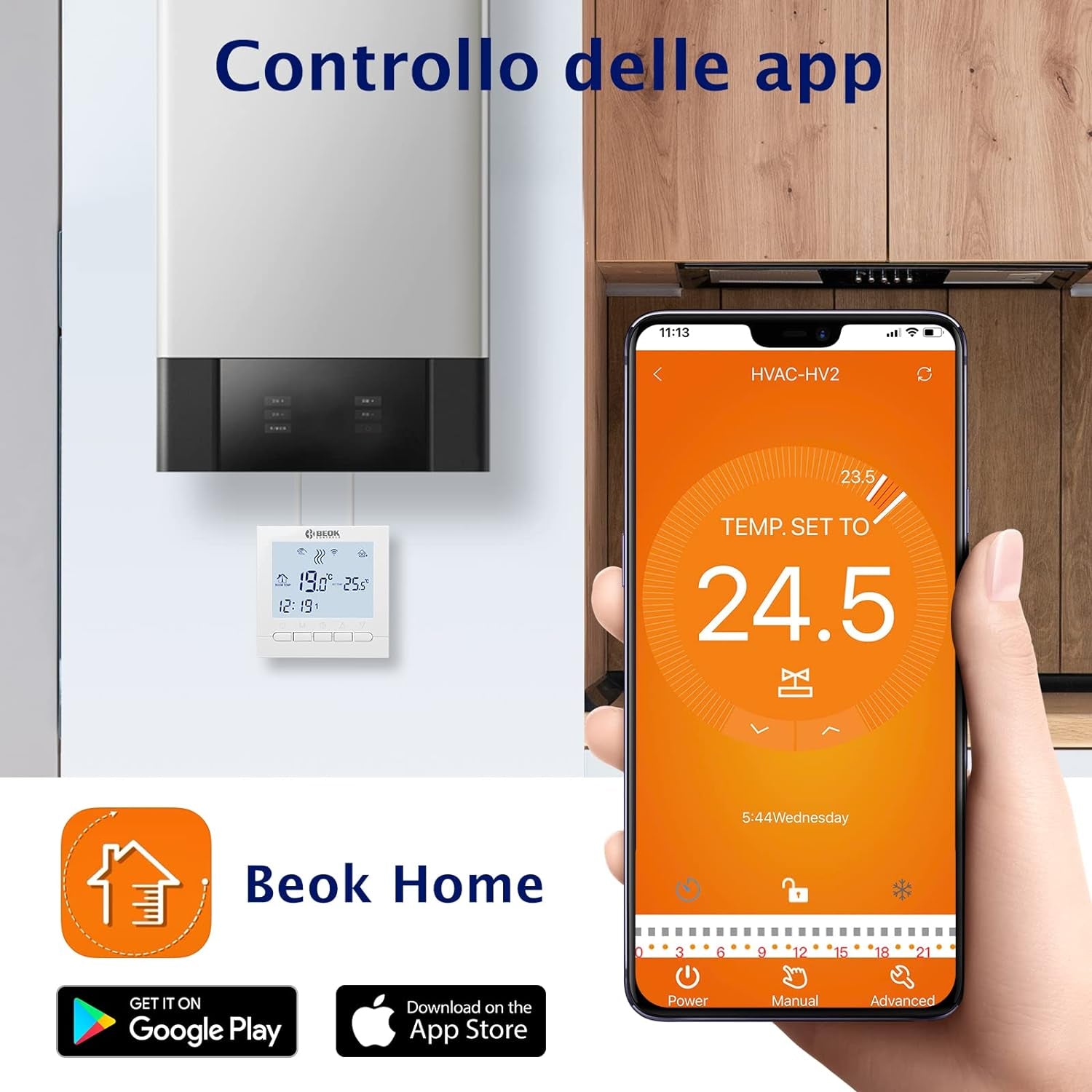 Termostato Wifi per Caldaia a Gas/Acqua, Ambiente Intelligente Con Controllo Vocale, Programmabile per Riscaldamento a Pavimento Compatibile Con Alexa,Google AC220V 3A BOT-313WIFI