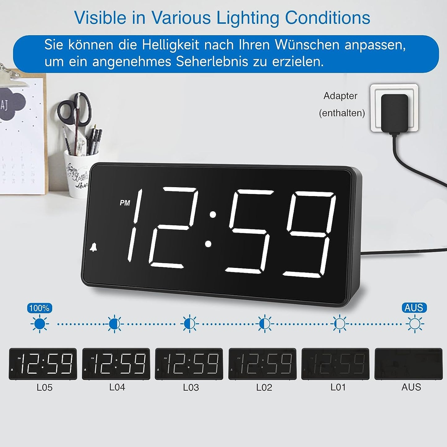 Sveglia Digitale a LED Con Numeri Grandi, Sveglia Con Stazione Di Ricarica, Luminosità E Volume Regolabili, Snooze, 12/24HR, Orologio Digitale Alimentato a Rete