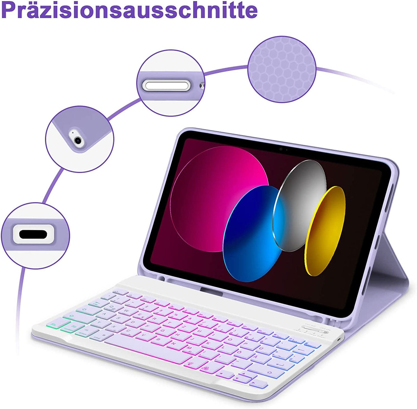 Tastiera Retroilluminata Compatibile Con Ipad 10° Generazione 2022, Layout QWERTZ Magnetico, Tastiera Retroilluminata Rimovibile Con Custodia per Ipad 10° Gen 10,9 Pollici 2022, Viola