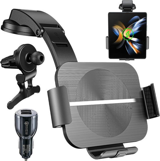 Caricatore Wireless per Z Fold 5/4 15W Dual Coils Car Wireless Charger Auto Compatibile Con Samsung Galaxy Z Fold 5 4 3 2 Porta Cellulare Autoricarica Supporto Telefono Auto Ventosa/Air Vent