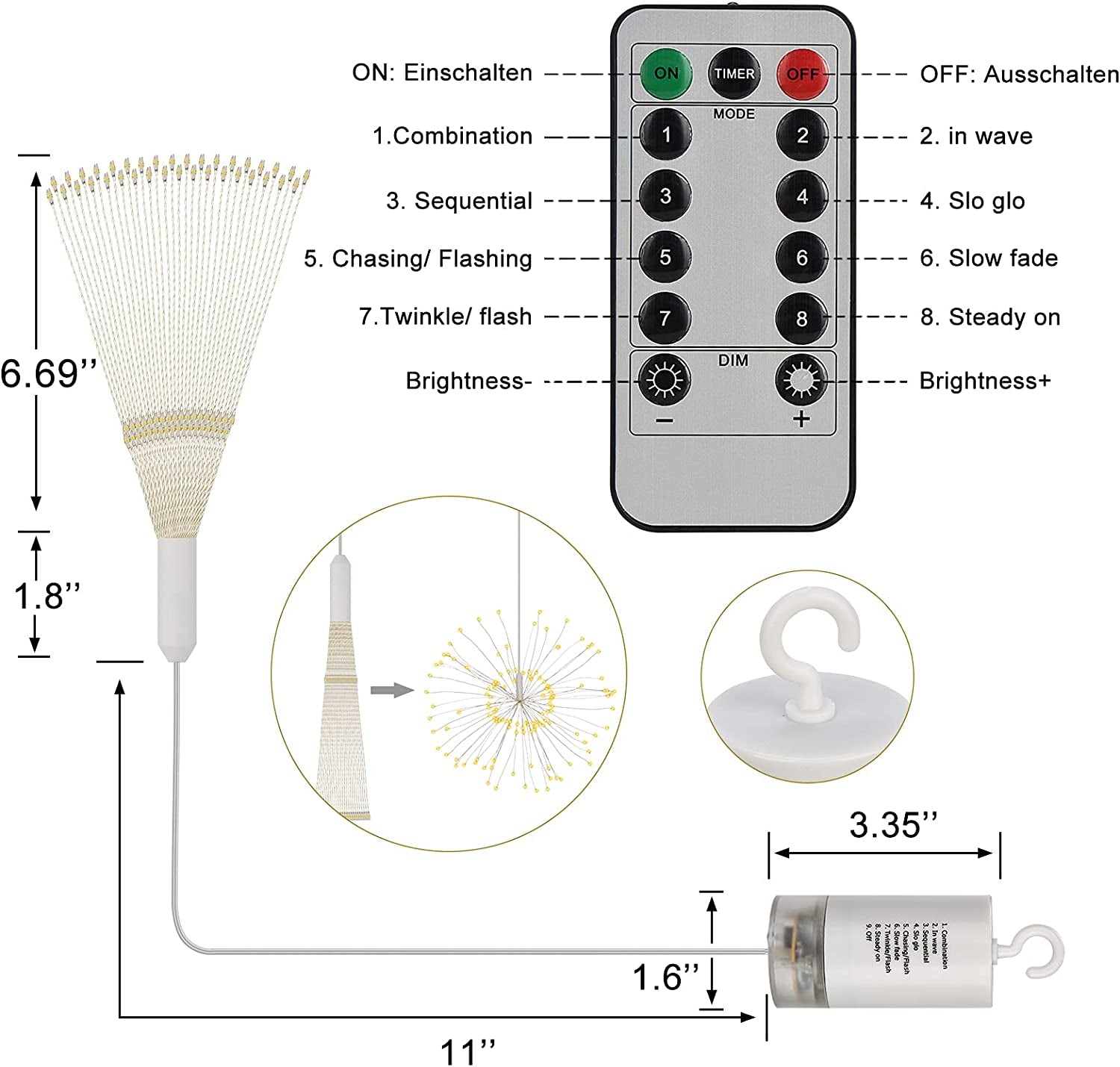 Luci Di Natale, Set Di 4 Luci Catene Luminose Fuochi D'Artificio Luci 120 Leds Luci a Batteria Luce Della Decorazione Di Natale Bianco Caldo