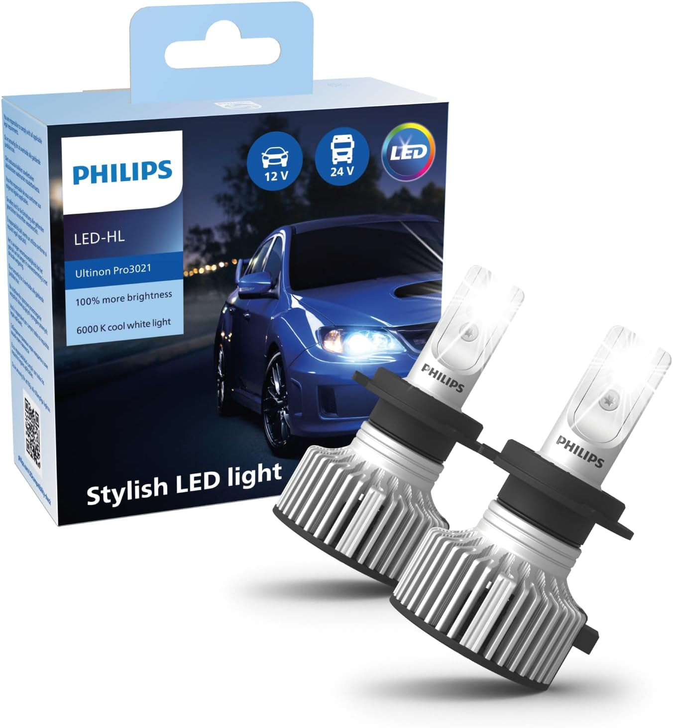 Philips Ultinon Pro3021 LED Lampadina Fari Auto (H7), Luce Bianca Fredda Da 6.000K, Confezione Doppia