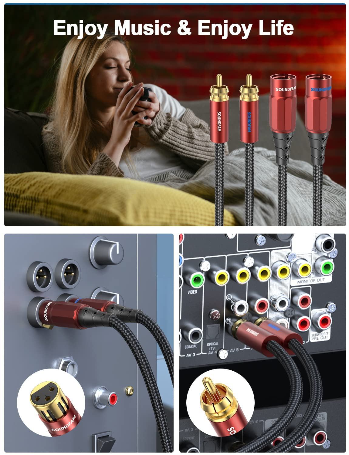 Cavo Femmina XLR a RCA 2 M, Premium 2 XLR Femmina a 3 RCA Maschio Cavo Di Collegamento