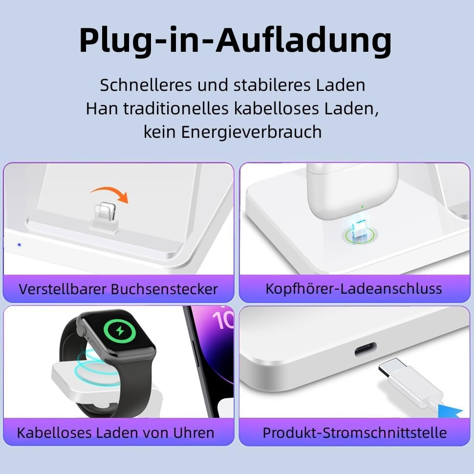 Stazione Di Ricarica 3 in 1 per Dispositivi Apple, Stazione Di Ricarica Rapida 3 in 1, Compatibile Con Apple Watch 8/Ultra/Se/7/6/5/4/3/2, Ricarica Diretta per Iphone 14/13/12/11/7/6/5 E Airpods