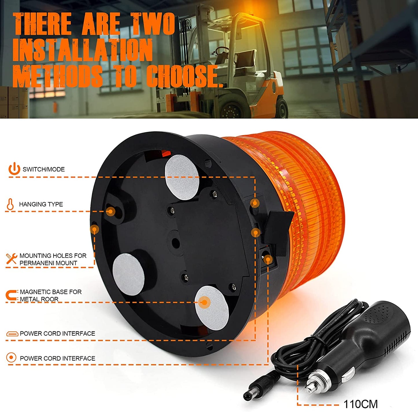 LED Lampeggiante 12V Stroboscopica Ambra Segnalazione Lampeggiante Di Emergenza Orange Luce Rotante Magnetica per Camion