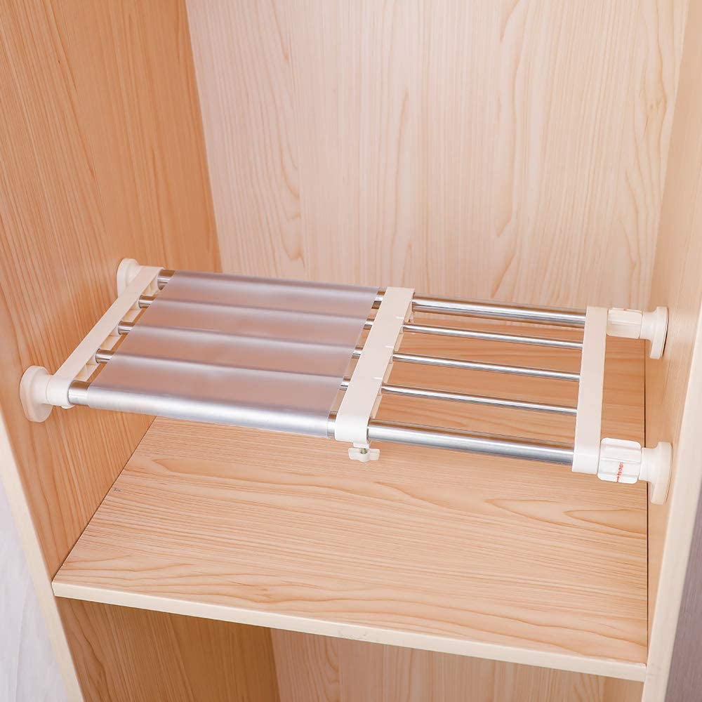 , Scaffale in Tensione Con Aste Estensibili in Metallo, Fai Da Te, per Organizzare, Dividere E Separare, per Armadio, Credenza Della Cucina E Bagno, Ivory, 40-60Cm/15.74-23.62Inches