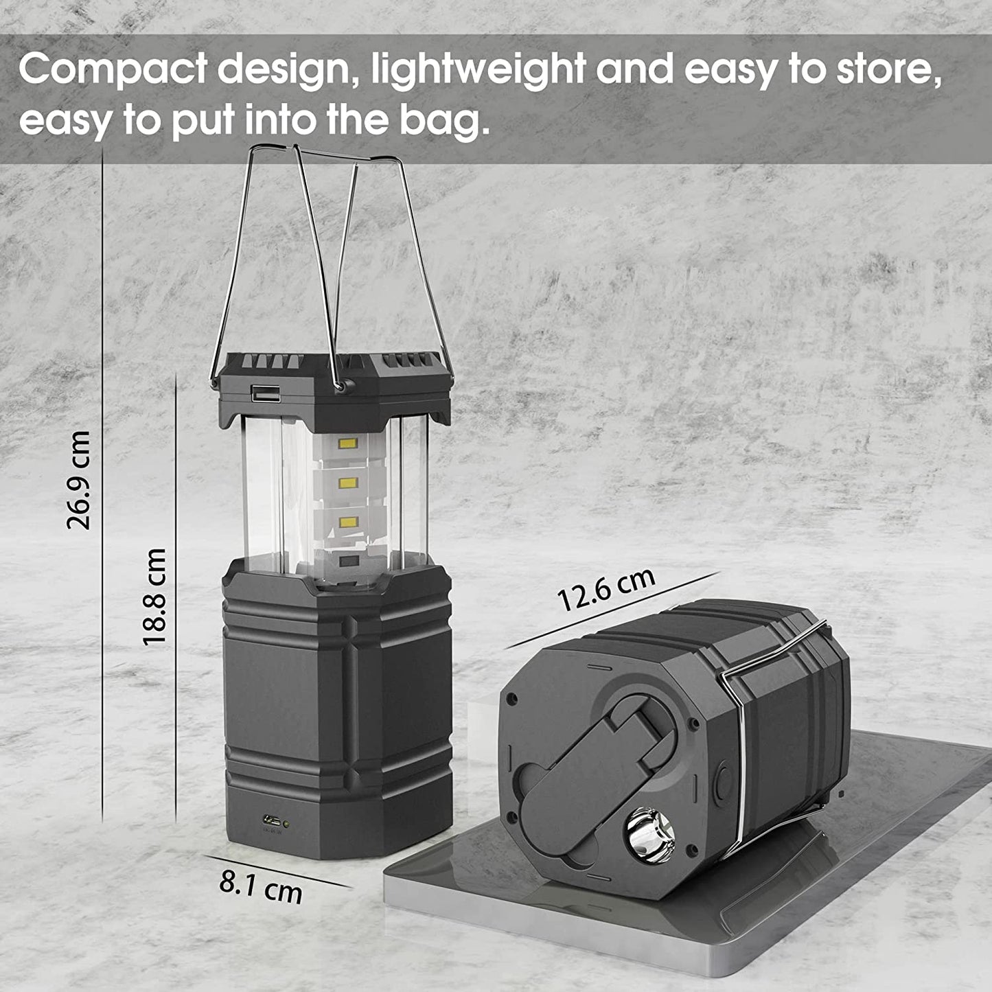 Lanterna Solare Da Campeggio a Manovella, Torcia a LED Portatile Ultra Luminosa, Batteria 3000 Mah E Durata Della 30-35 Ore, Porta USB E Impermeabile per Esterno, Lettura, Escursionismo, Emergenza