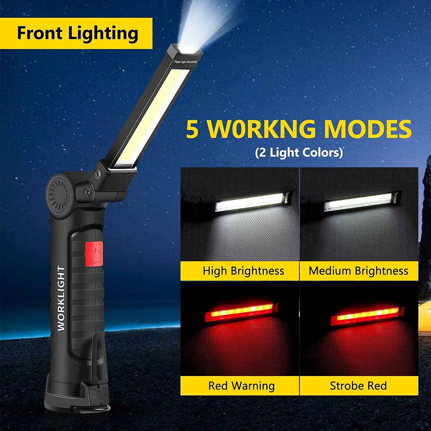 USB Torcia Ricaricabile Luce Da Lavoro Torcia LED Portatile COB Gancio Magnetico Appeso per Campeggio Esterno Auto Officina Lampada