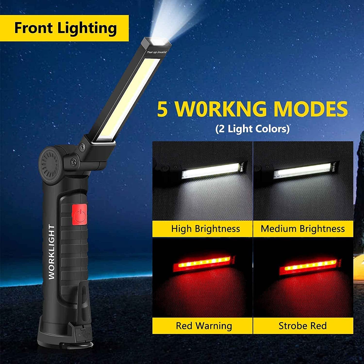 USB Torcia Ricaricabile Luce Da Lavoro Torcia LED Portatile COB Gancio Magnetico Appeso per Campeggio Esterno Auto Officina Lampada