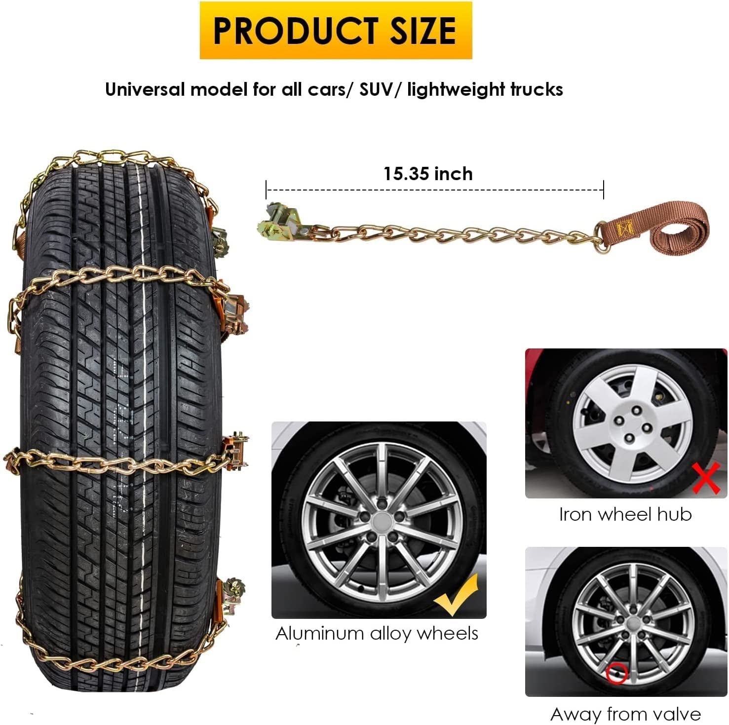 Catene Da Neve 8 Pezzi Catene Regolabili Antiscivolo Con Pala Da Neve in Plastica E Guanti Facile Da Installare Catena Da Neve Durevole per Auto, Camion, SUV Carreggiata Strade Innevate