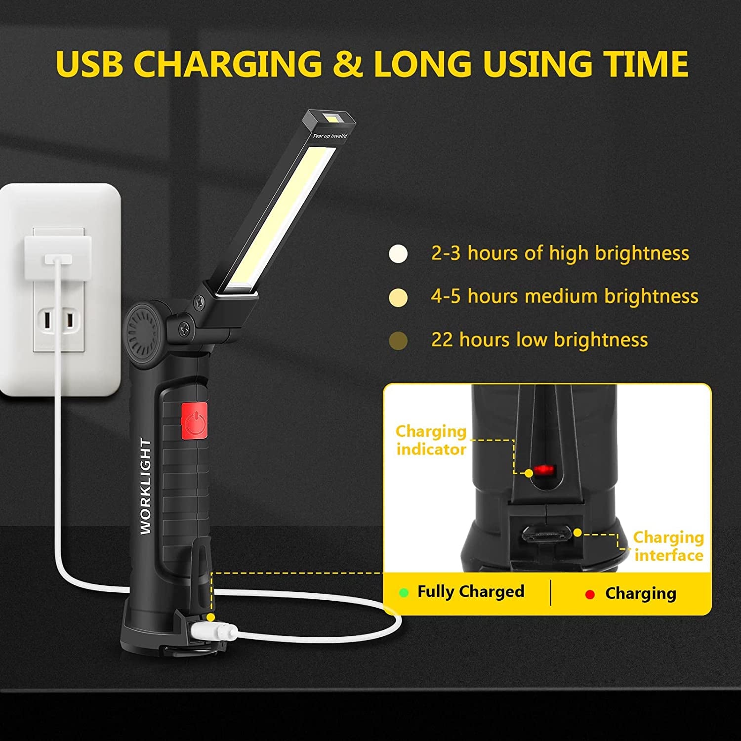 USB Torcia Ricaricabile Luce Da Lavoro Torcia LED Portatile COB Gancio Magnetico Appeso per Campeggio Esterno Auto Officina Lampada