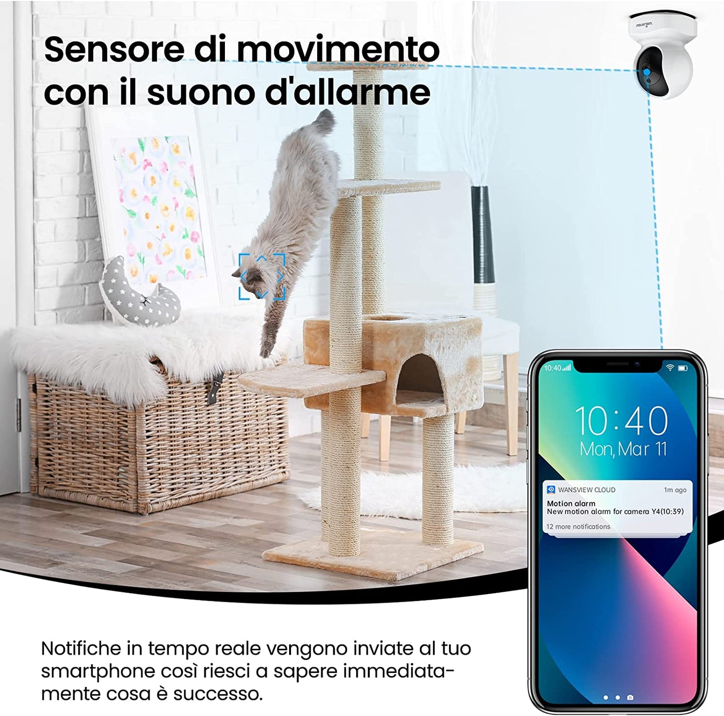 2K Telecamera Wifi Interno, Videocamera Sorveglianza Interno Wifi Con Audio Bidirezionale E Funziona Con Alexa, Telecamera Sorveglianza Wifi Con Notifiche in Tempo Reale (Bianco)