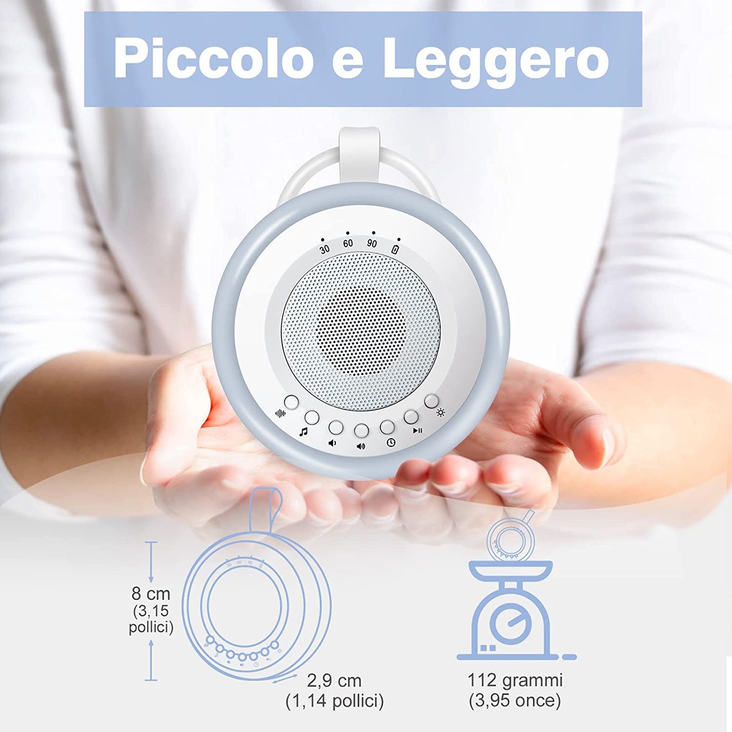 Macchina Rumore Bianco Neonato Portatile:  2 in 1 White Noise Machine Succhietto E Luce Notturna | 20 Suoni Di Ninne Nanne Rilassanti E Suoni Naturali E 3 Impostazioni Del Timer