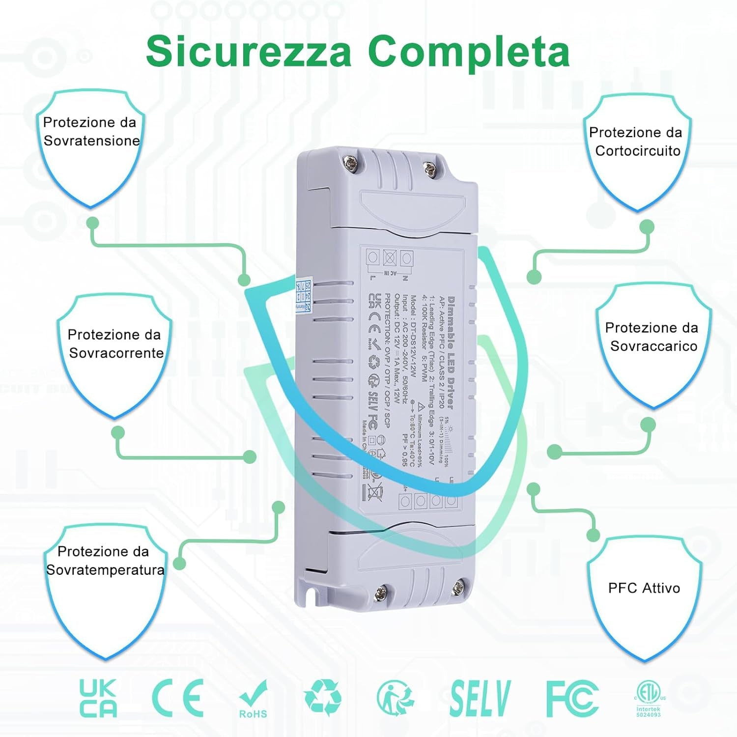 Trasformatore LED 12V 12W Dimmerabile Triac & 0-10V&1-10V & PWM & Resistenza Da 100K Alimentatore 12 Volt 1A Di Tensione Costante Driver LED AC 220V to DC Trasformatori Di Bassa Tensione