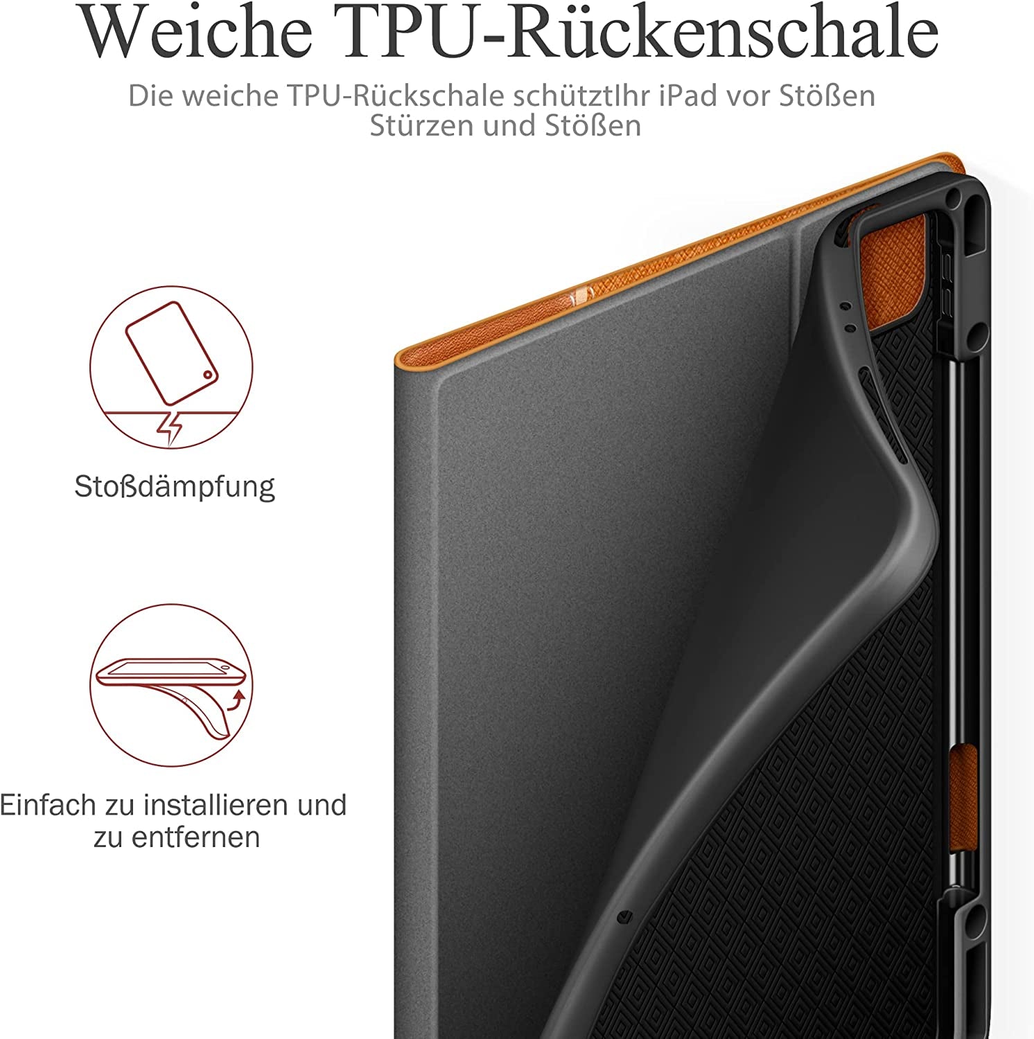 Custodia per Ipad Pro 12.9 (6A/5A/4A/3A Generazione, 2022/2021/2020/2018) Con Portapenne, Ecopelle, [Sveglia/Sonno Automatico + Supporto Ricarica Apple Pencil2 + Angoli Multipli], Marrone