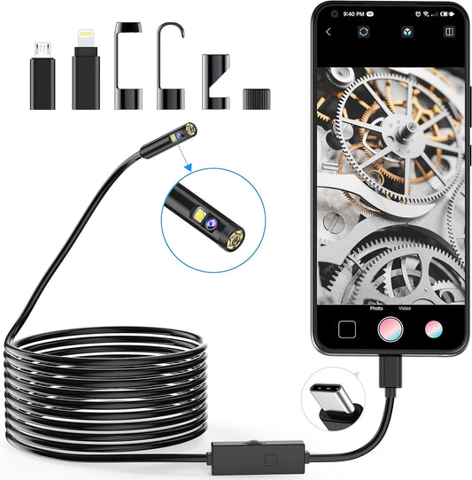 1920P Dual Lens Endoscopio Snake Inspection Camera, Type C Borescope, Scope Camera Con 8 Luci LED per Smartphone Android E Ios, Iphone, Ipad, Samsung (16,5 FT/5M)