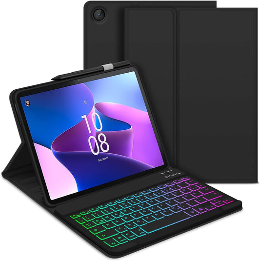 Custodia per Tastiera Lenovo Tab M10 plus 3Rd Gen 10,6", Layout QWERTZ, Tastiera Magnetica Illuminata Con Custodia per Lenovo Tab M10 plus 3Rd Gen 10,6 Pollici, 2022 TB-125FU/128FU/128XU,