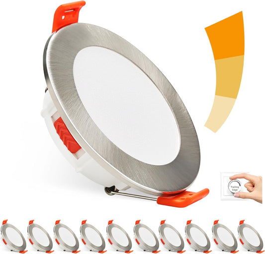 Faretto Da Incasso a LED, 230 V, Piatto, Dimmerabile, 5 W, 500 Lm, IP44, per Bagno, Cucina, Soggiorno, Set Da 10 Pezzi
