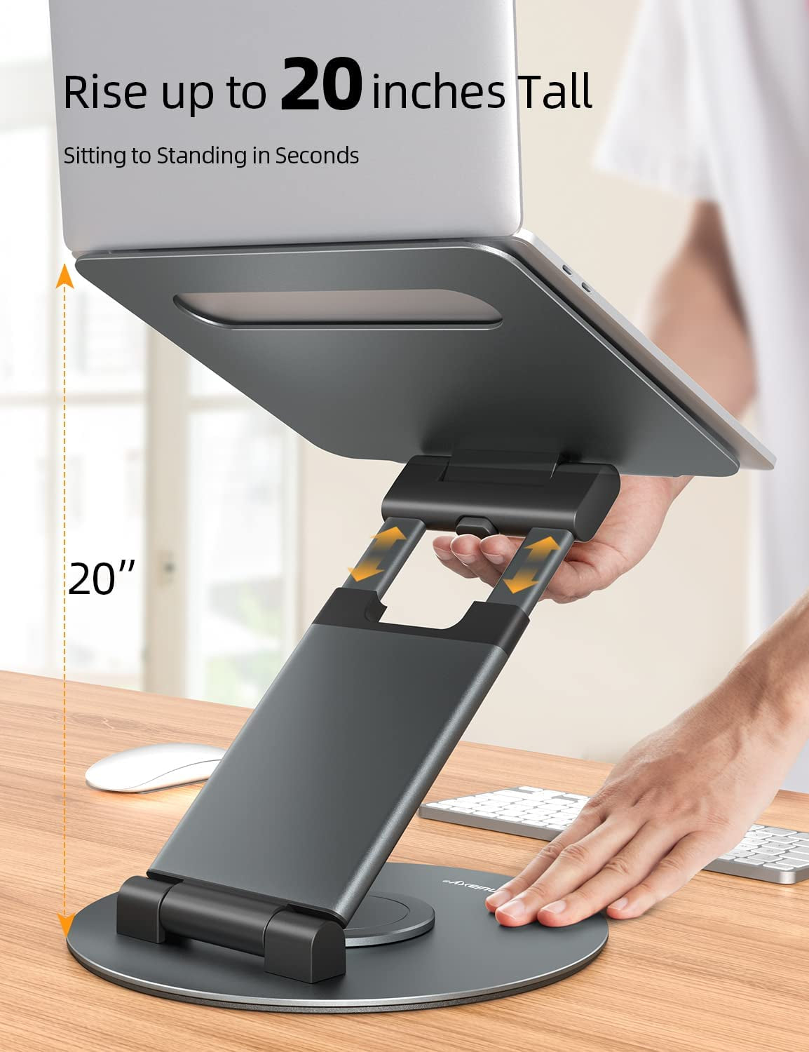 Supporto per Scrivania Regolabile per Computer Portatile Con Base Girevole a 360°, Supporto Ergonomico per Computer Portatile, Adatto per Tutti I Laptop Da 10 a 17 Pollici, Grigio