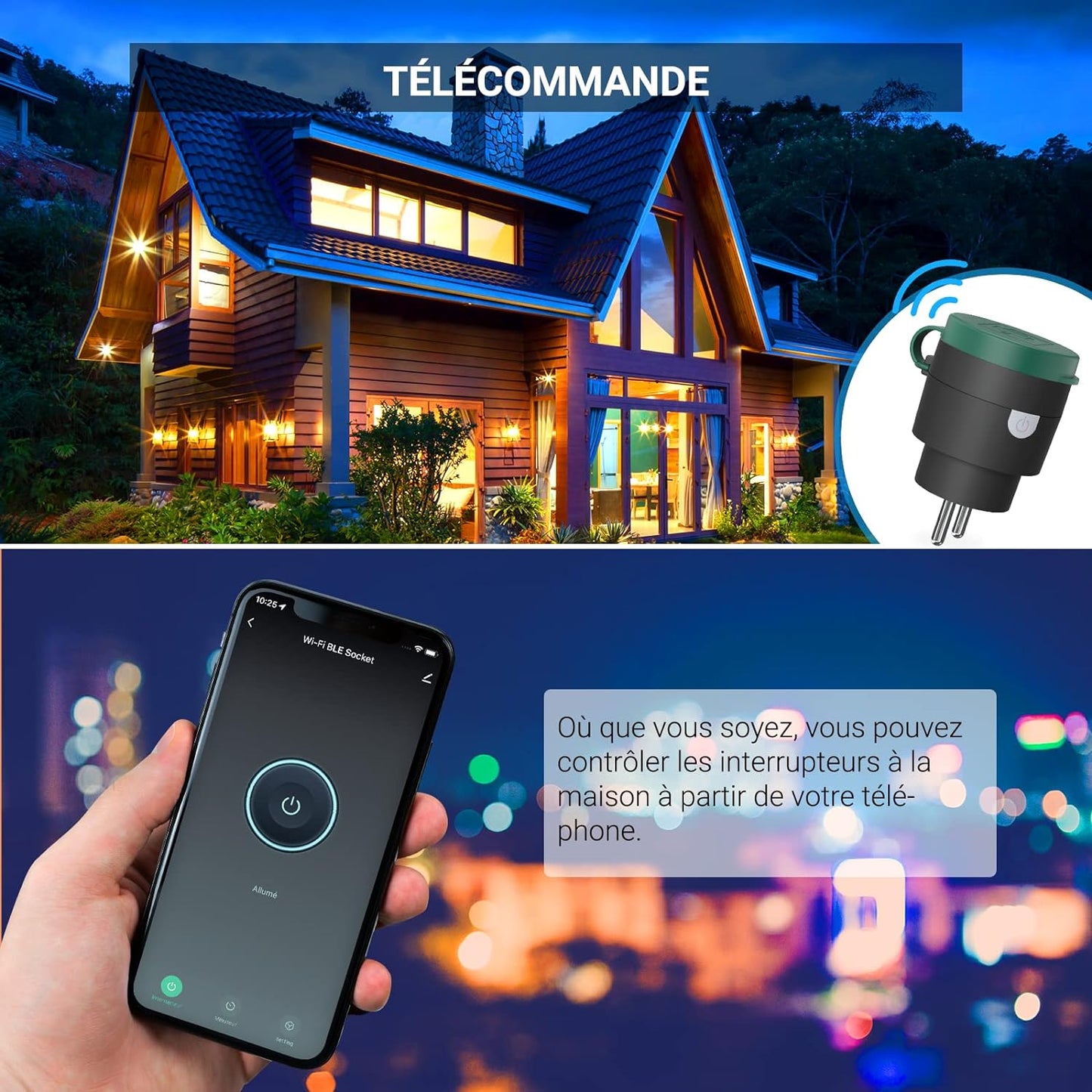 Presa Connessione Wifi 10A, Presa Intelligente Impermeabile Compatibile Con Alexa & Google Home, Funzione Timer, Impermeabile per IP44 Esterno, 2 Pack